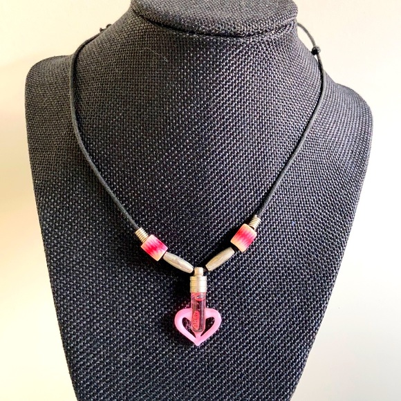 Pink Heart charm w/ LAUREN written on grain of Rice Beaded adjustable Necklace - Picture 1 of 9